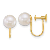 14k Polished 7-8mm Round Akoya Saltwater Cultured Pearl Non-Pierced Earrings